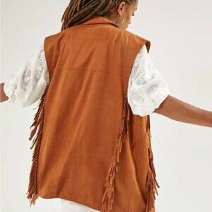 Anthropologie Andersen & Lauth Faux Suede Open Front Fringe Vest Western Boho OS